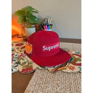 Supreme Box Logo Mesh Back New Era Fitted Trucker Hat Red SS24 World Famous